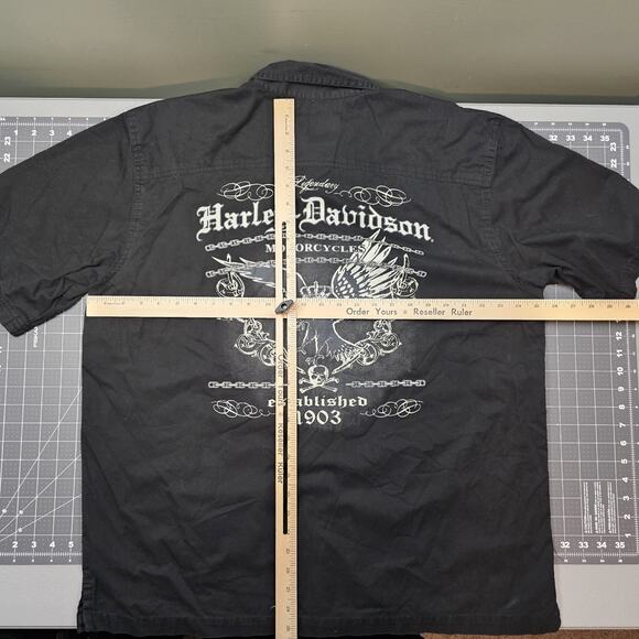 Harley Davidson Shirt XL Biker Skull Mechanic Racing Retro Short Sleeve Work - Picture 9 of 11